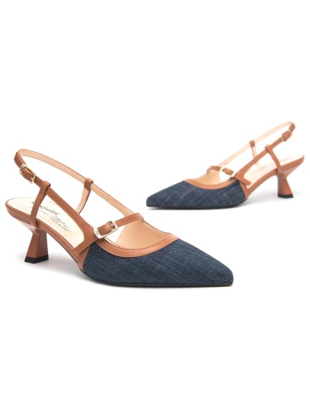 Nero Giardini slingback in tessuto e pelle